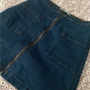Forever 21 Dark Blue Denim Front-Zip Mini Skirt